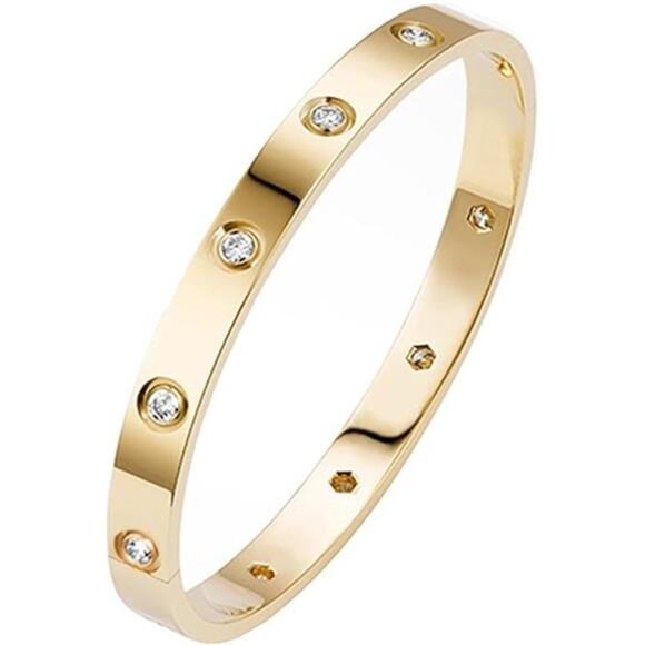 18K Gold Plated Love Friendship Bracelet - Bangle Cuff - Picture 2 of 7